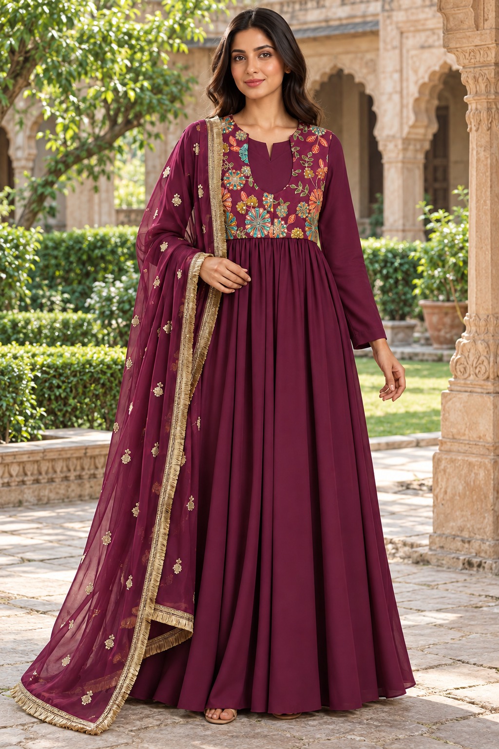 Embroidered burgundy formalwear by BJ by Nasrin Abubakar